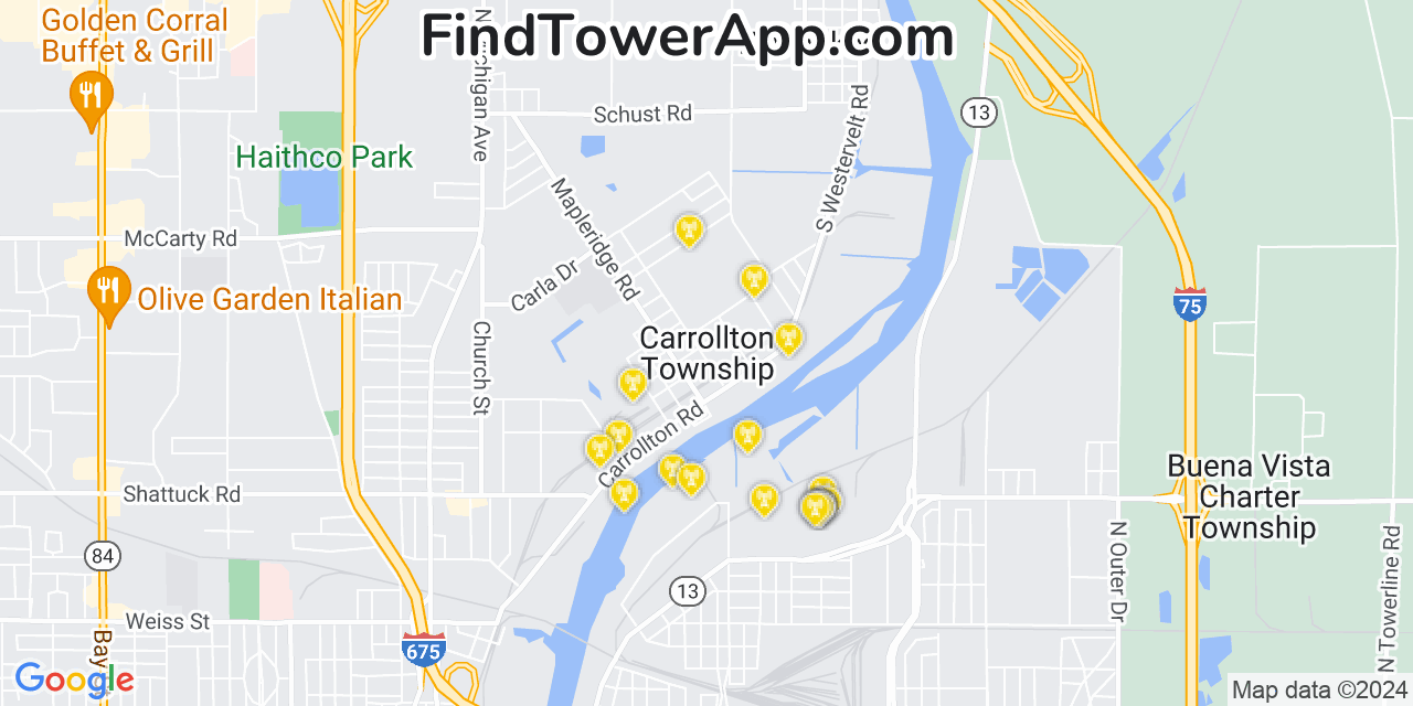 AT&T 4G/5G cell tower coverage map Carrollton, Michigan