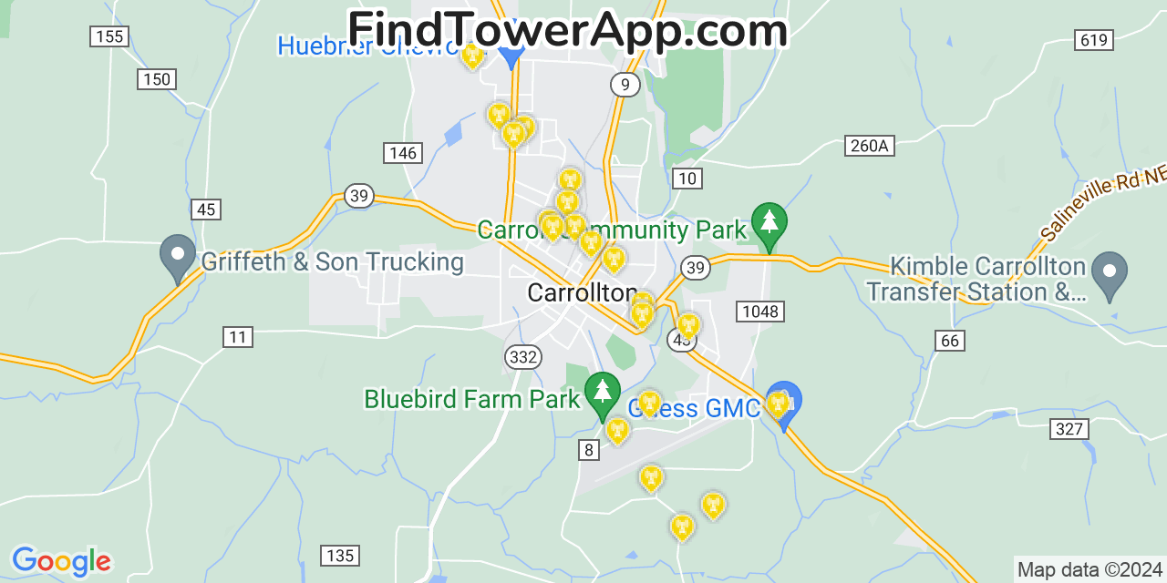 AT&T 4G/5G cell tower coverage map Carrollton, Ohio