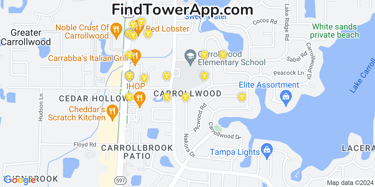 T-Mobile 4G/5G cell tower coverage map Carrollwood, Florida