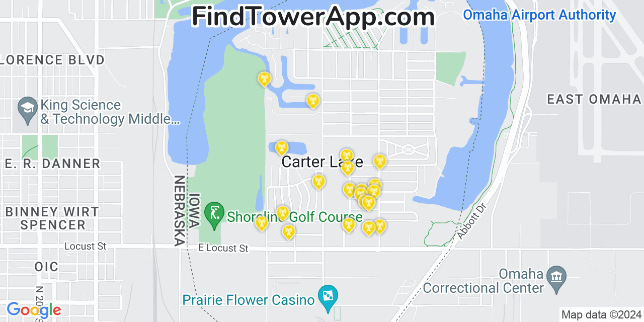 AT&T 4G/5G cell tower coverage map Carter Lake, Iowa