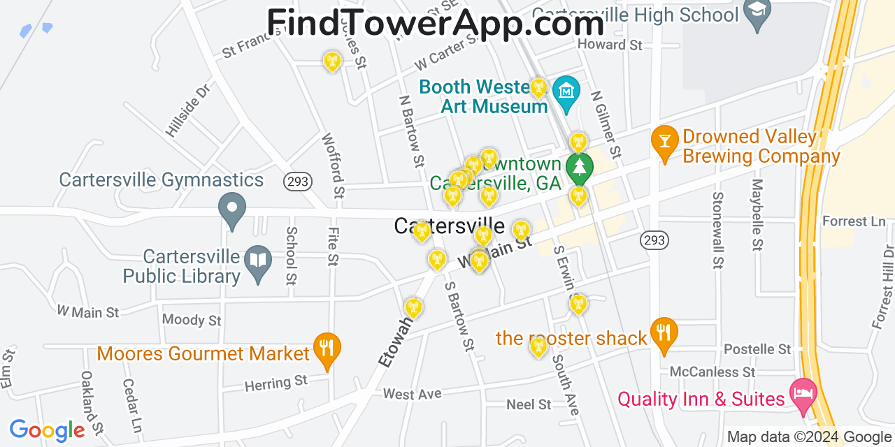 AT&T 4G/5G cell tower coverage map Cartersville, Georgia