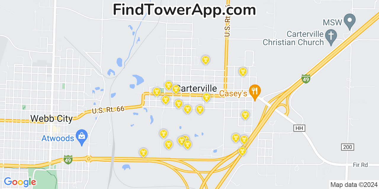 Verizon 4G/5G cell tower coverage map Carterville, Missouri