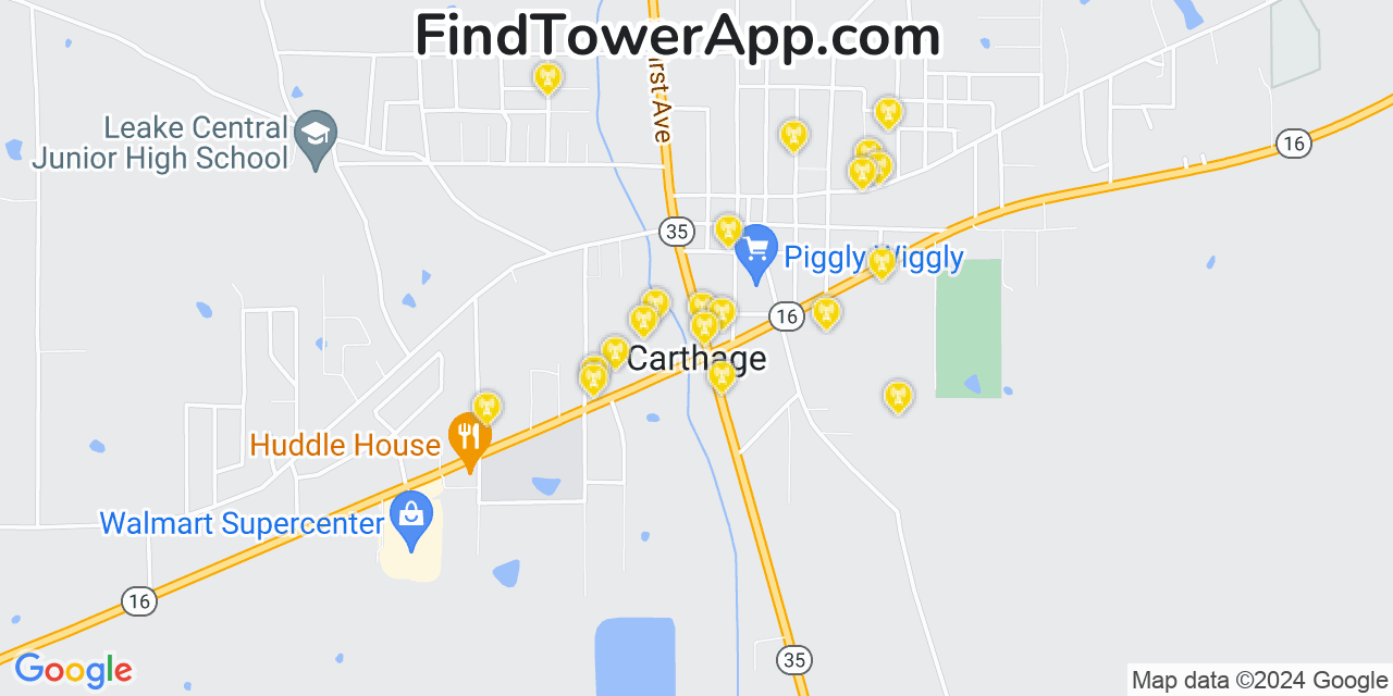 T-Mobile 4G/5G cell tower coverage map Carthage, Mississippi