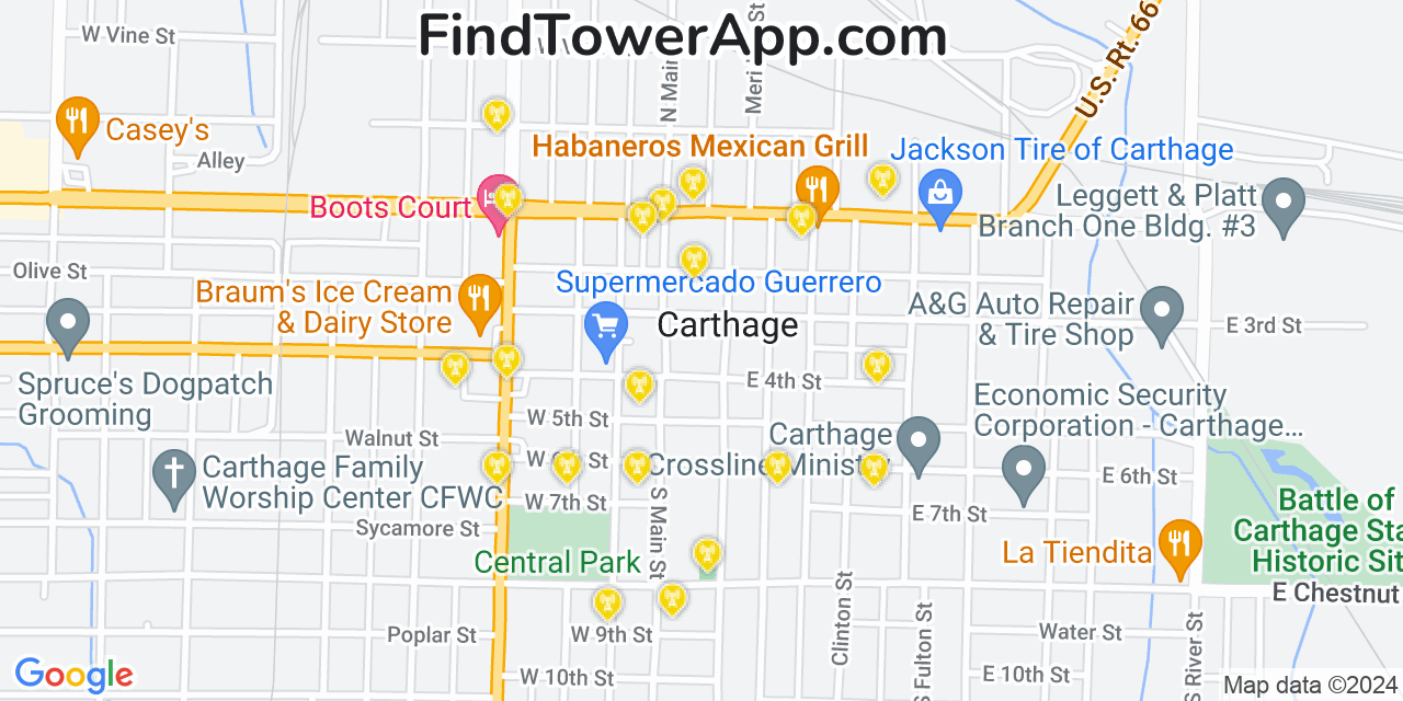 AT&T 4G/5G cell tower coverage map Carthage, Missouri