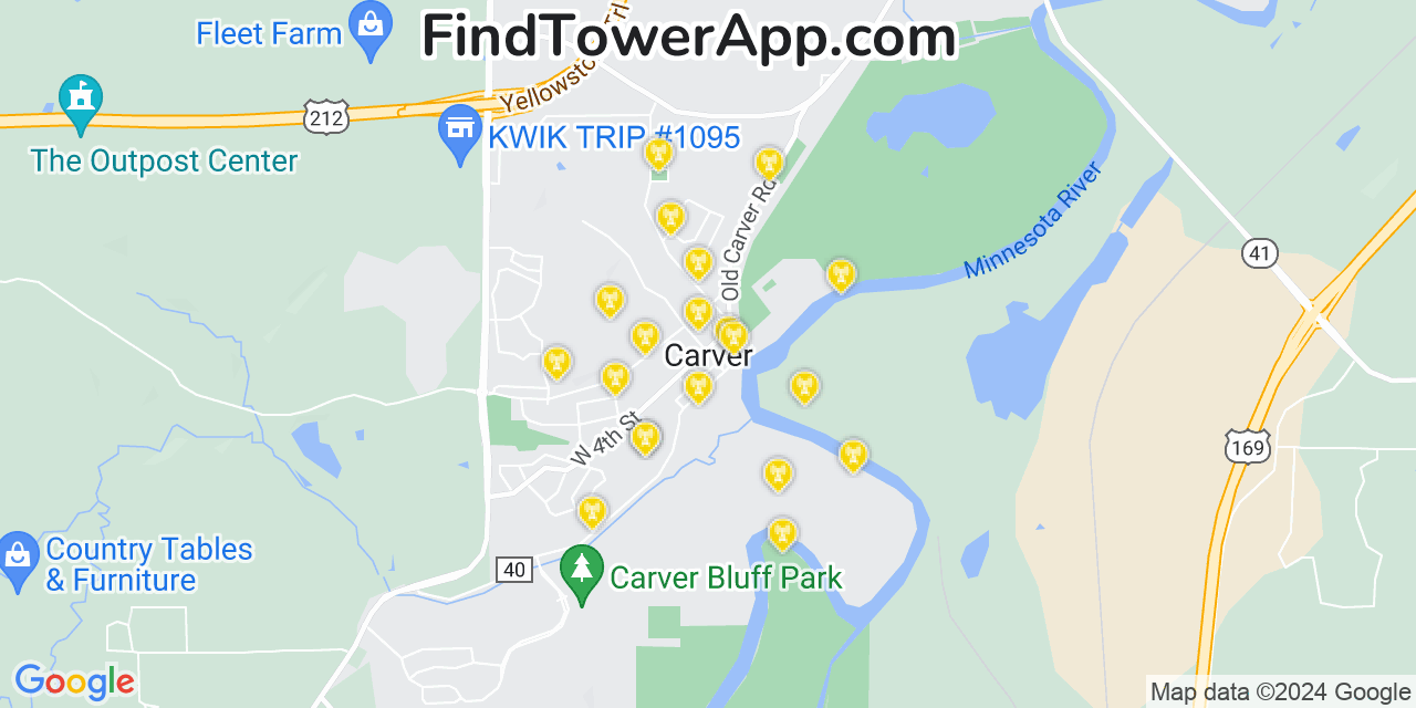 AT&T 4G/5G cell tower coverage map Carver, Minnesota