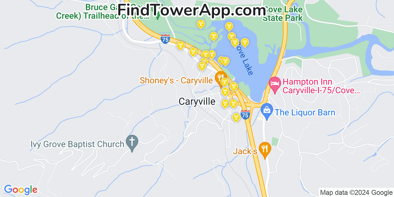 Verizon 4G/5G cell tower coverage map Caryville, Tennessee