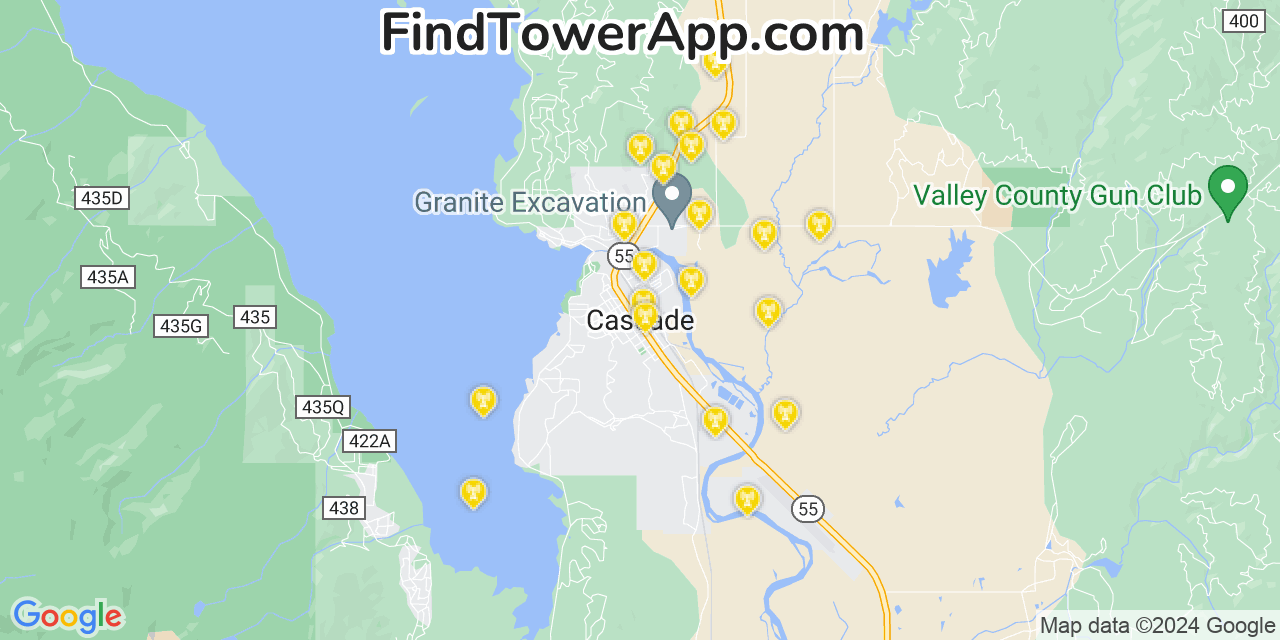 AT&T 4G/5G cell tower coverage map Cascade, Idaho