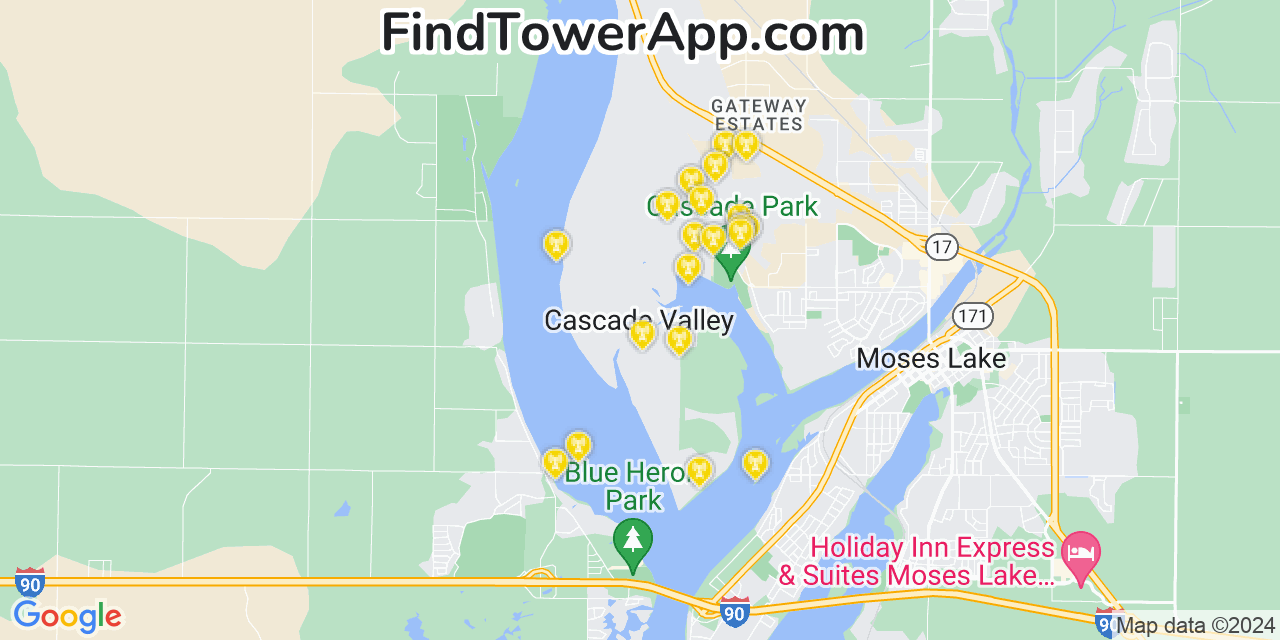 AT&T 4G/5G cell tower coverage map Cascade Valley, Washington