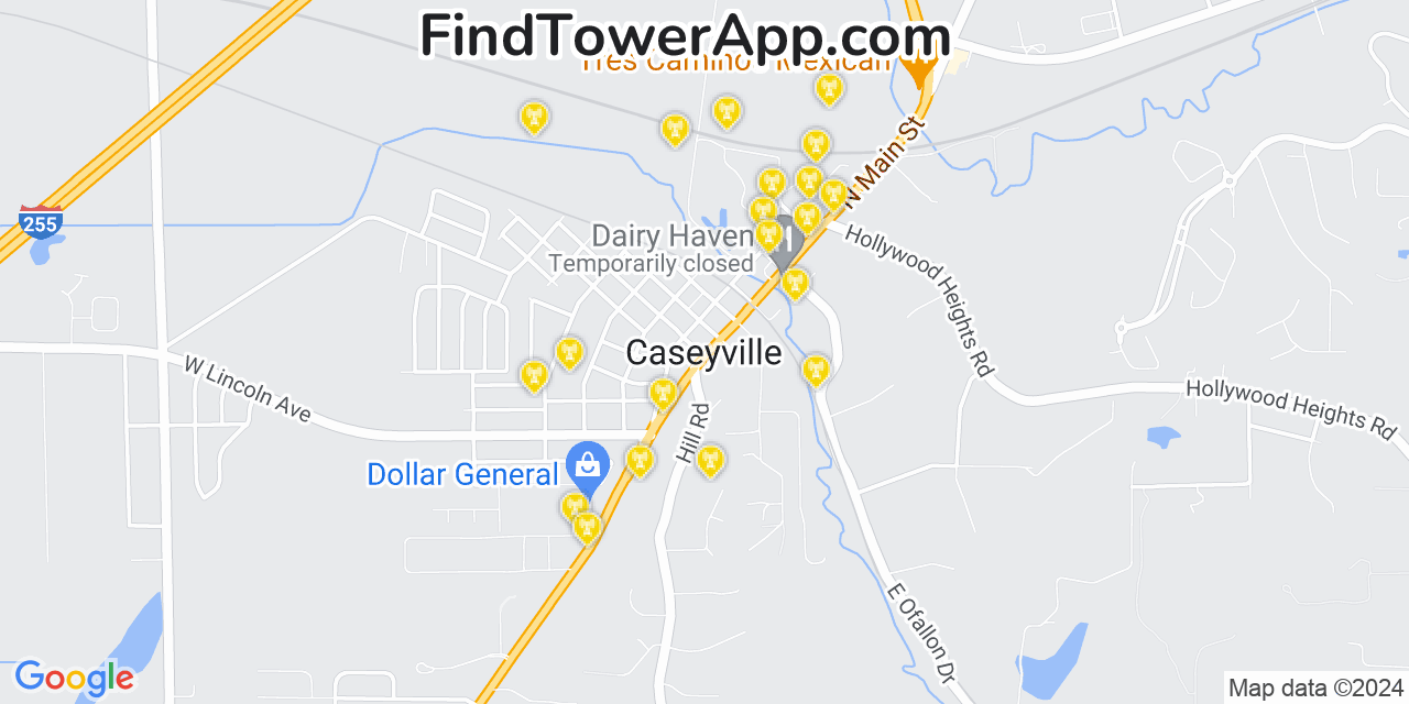 Verizon 4G/5G cell tower coverage map Caseyville, Illinois