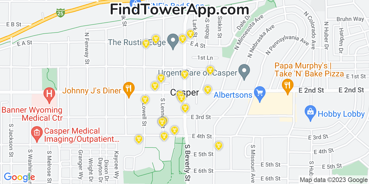 AT&T 4G/5G cell tower coverage map Casper, Wyoming