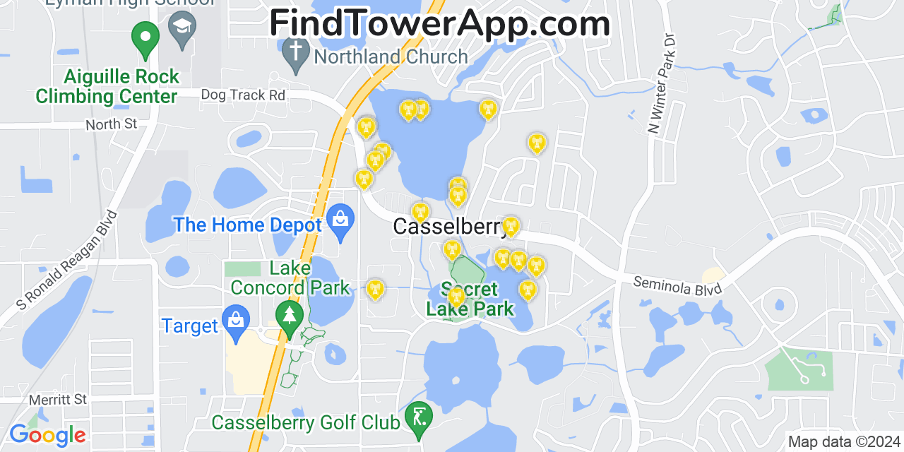 AT&T 4G/5G cell tower coverage map Casselberry, Florida