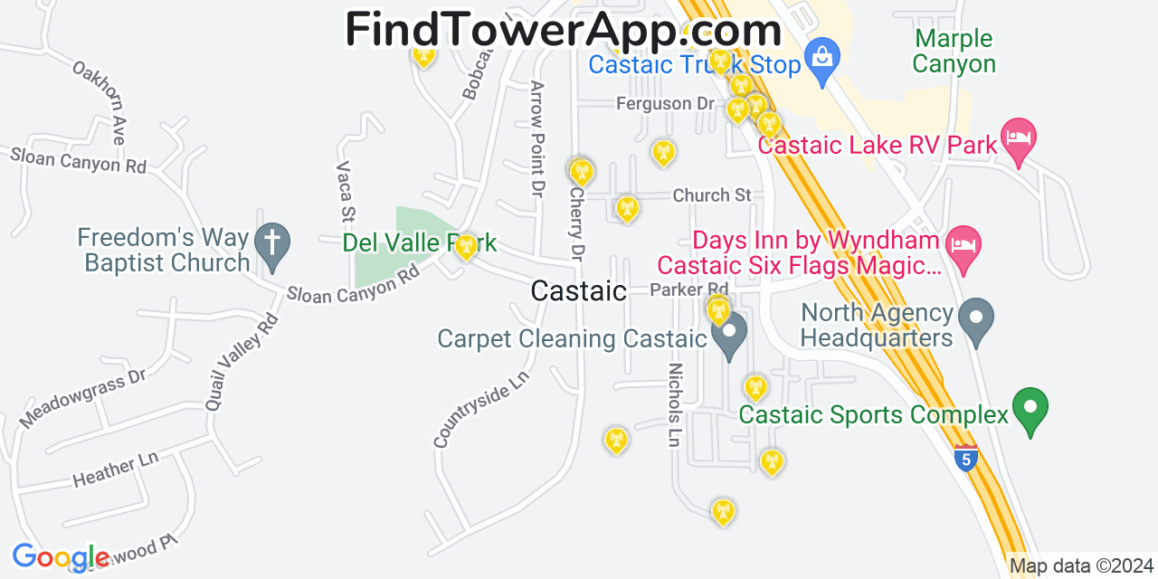 AT&T 4G/5G cell tower coverage map Castaic, California