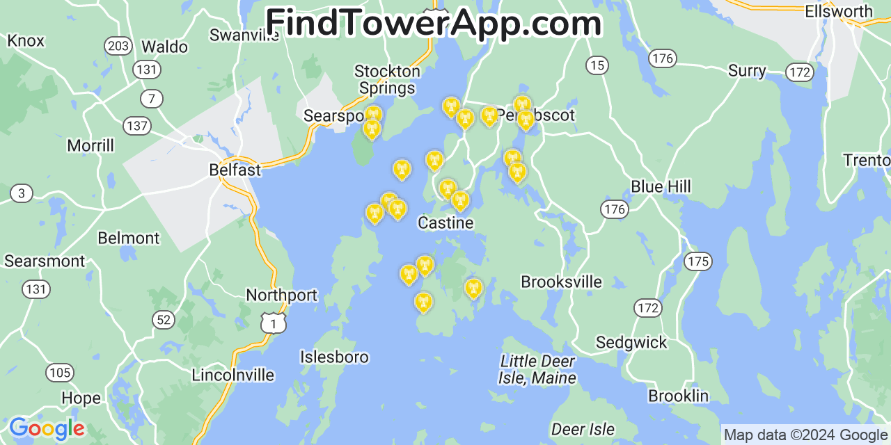 AT&T 4G/5G cell tower coverage map Castine, Maine