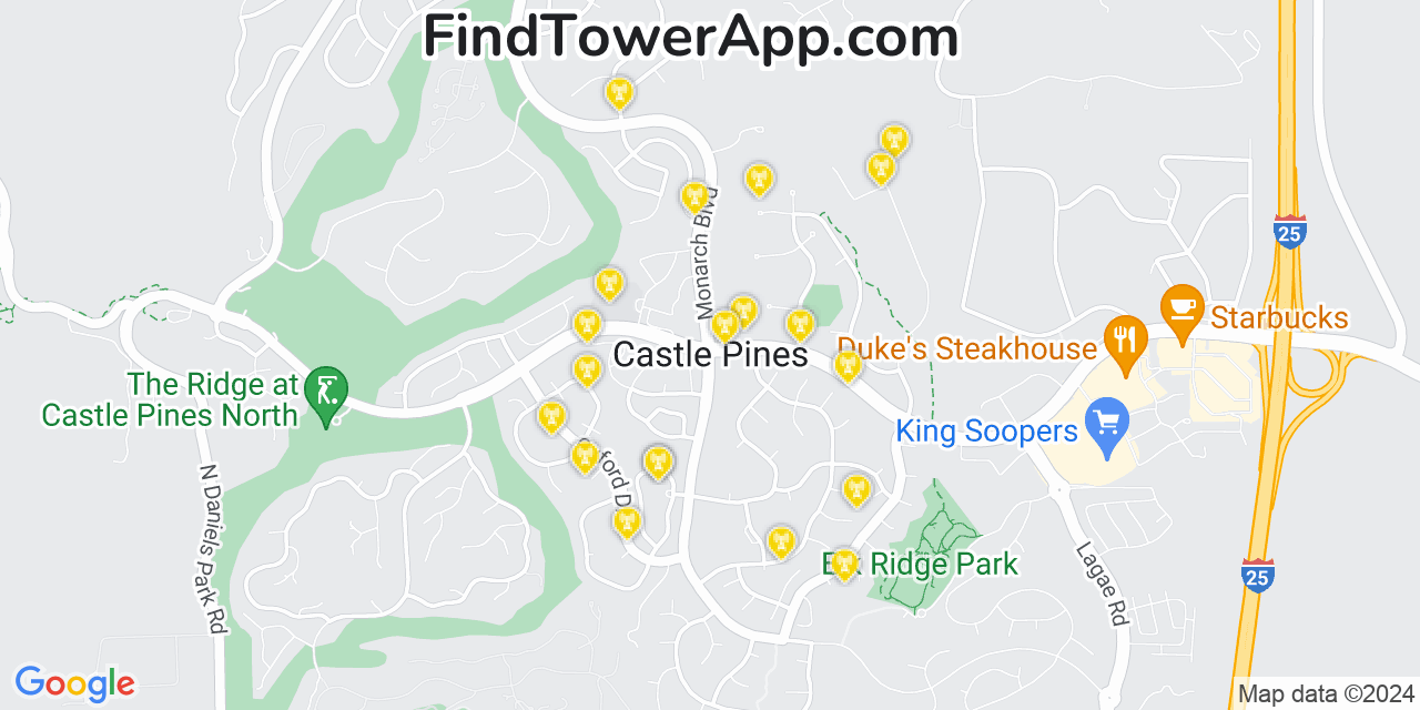 Verizon 4G/5G cell tower coverage map Castle Pines, Colorado