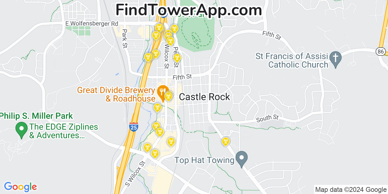 Verizon 4G/5G cell tower coverage map Castle Rock, Colorado