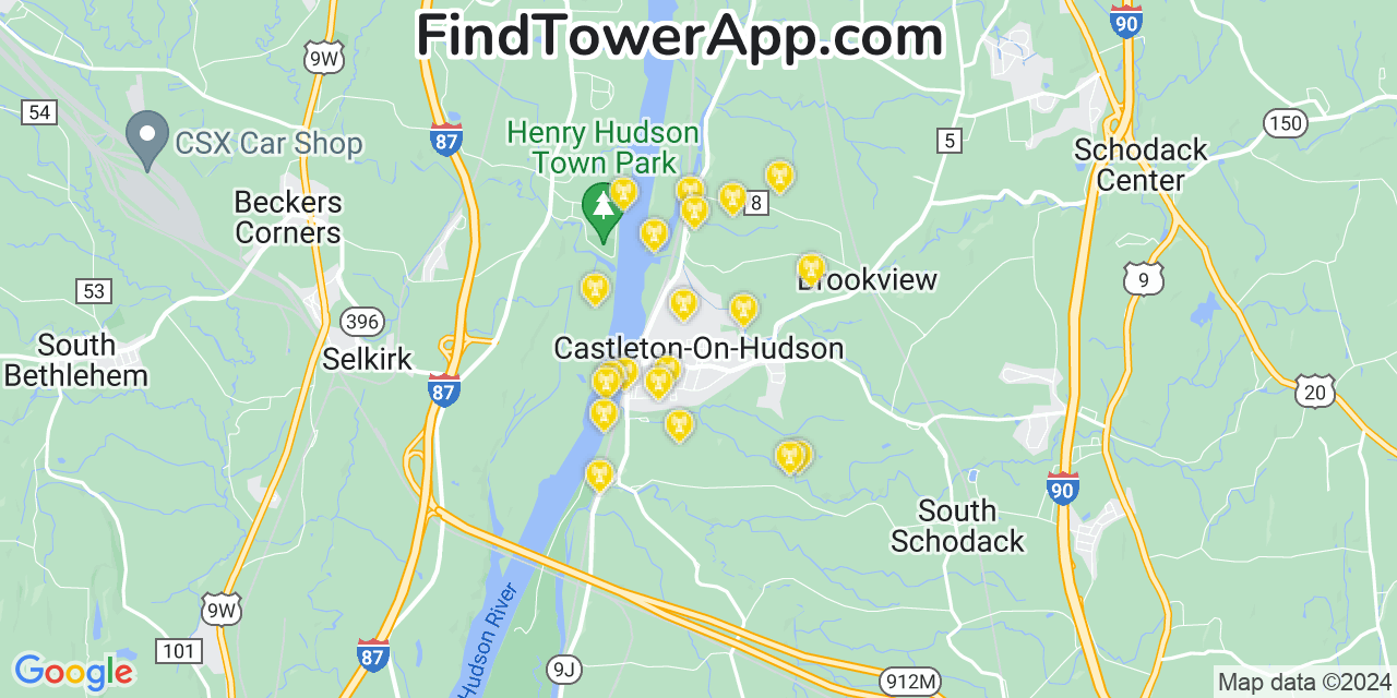 Verizon 4G/5G cell tower coverage map Castleton on Hudson, New York