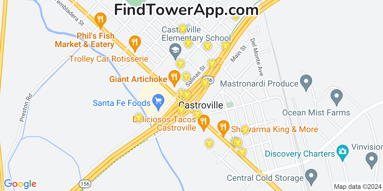 Verizon 4G/5G cell tower coverage map Castroville, California