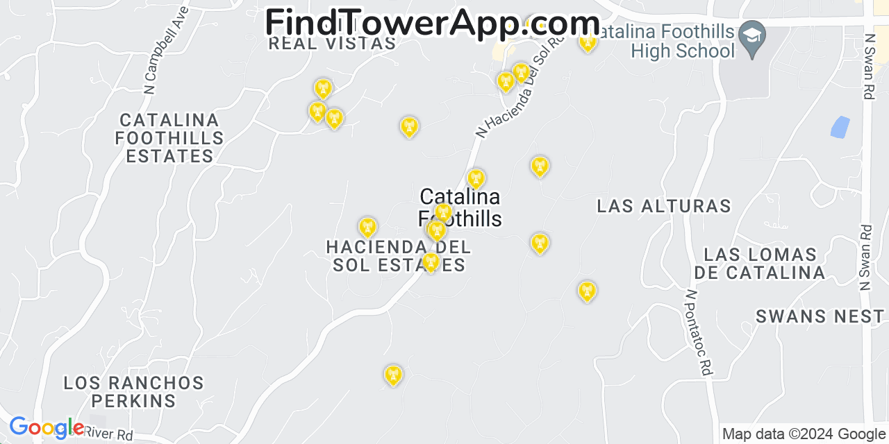 AT&T 4G/5G cell tower coverage map Catalina Foothills, Arizona