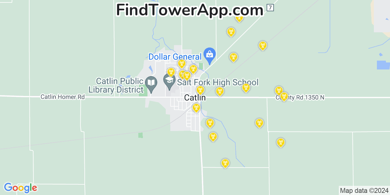 AT&T 4G/5G cell tower coverage map Catlin, Illinois