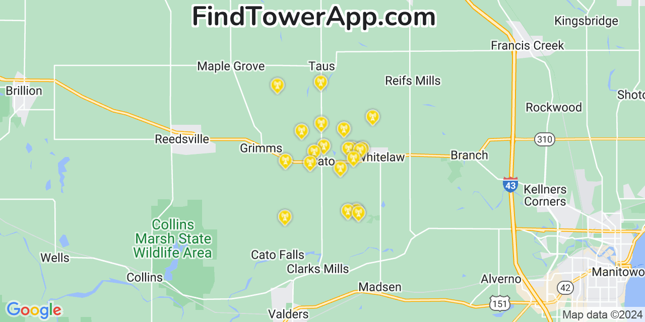 T-Mobile 4G/5G cell tower coverage map Cato, Wisconsin