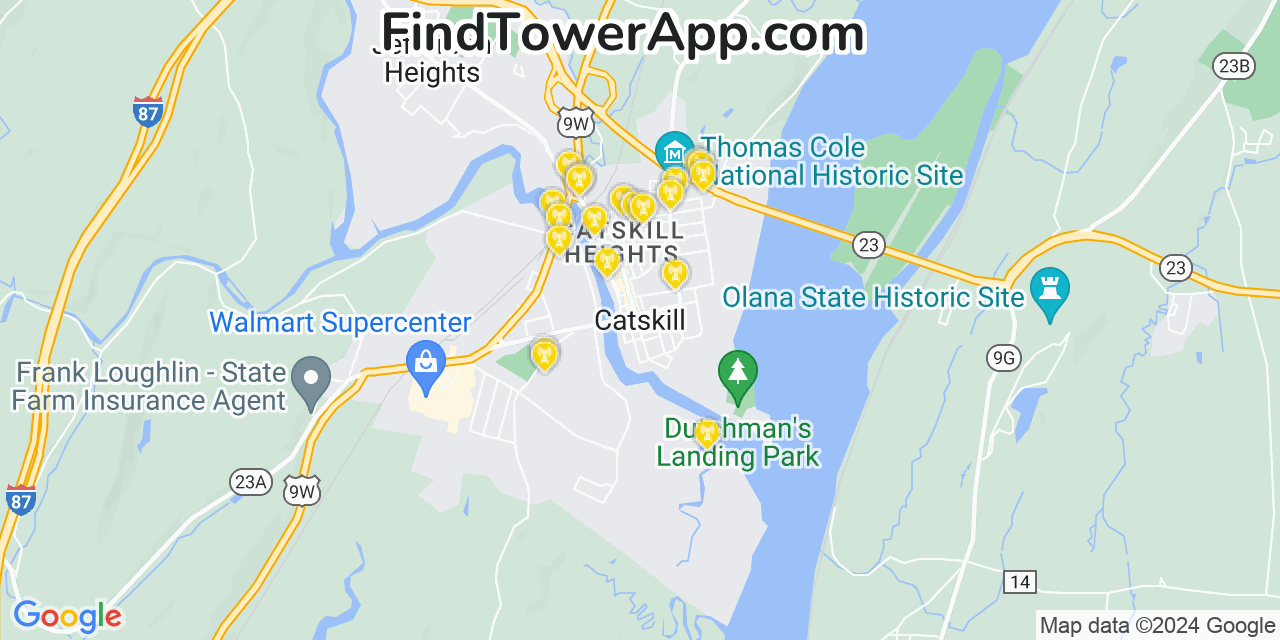 AT&T 4G/5G cell tower coverage map Catskill, New York