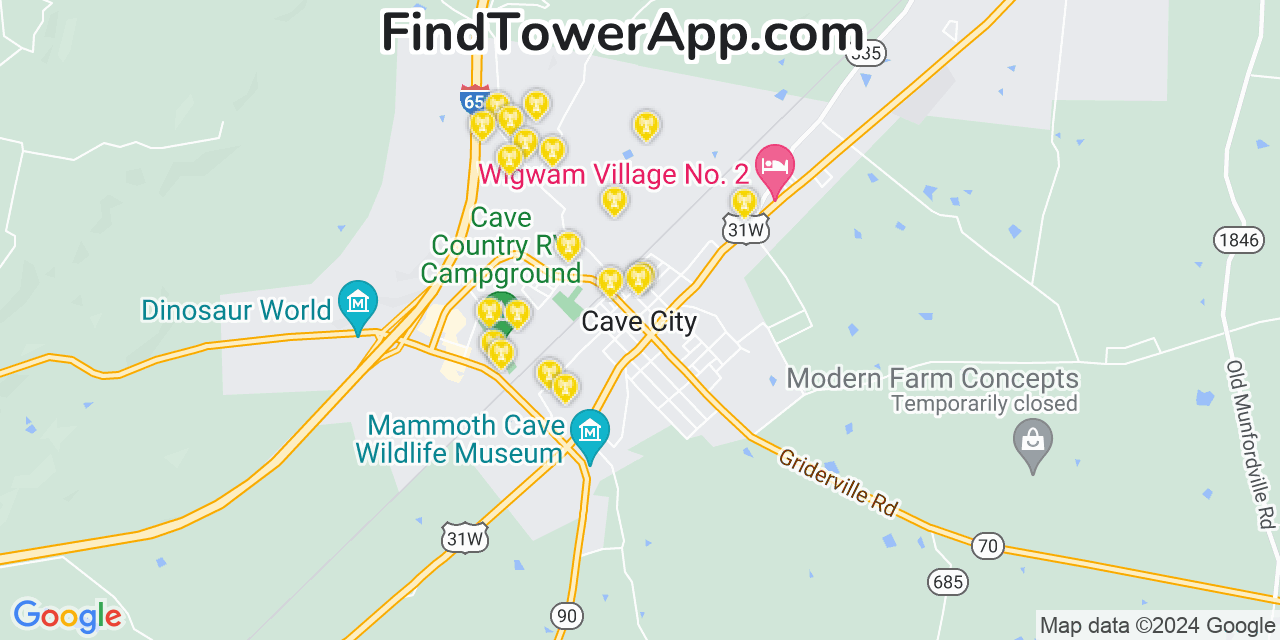 T-Mobile 4G/5G cell tower coverage map Cave City, Kentucky