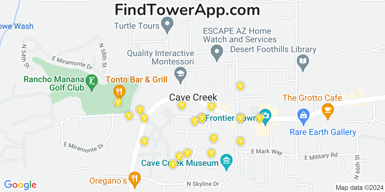 AT&T 4G/5G cell tower coverage map Cave Creek, Arizona