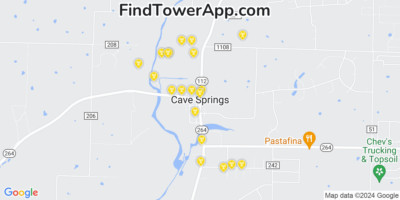 Verizon 4G/5G cell tower coverage map Cave Springs, Arkansas