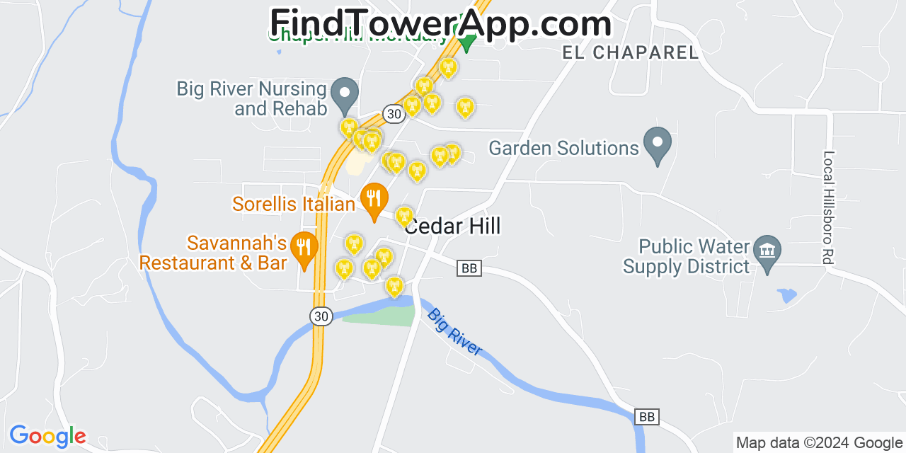 AT&T 4G/5G cell tower coverage map Cedar Hill, Missouri