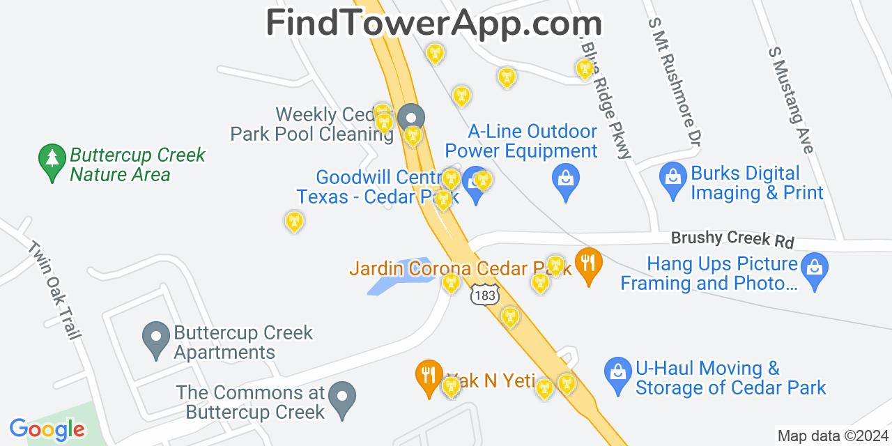 Verizon 4G/5G cell tower coverage map Cedar Park, Texas
