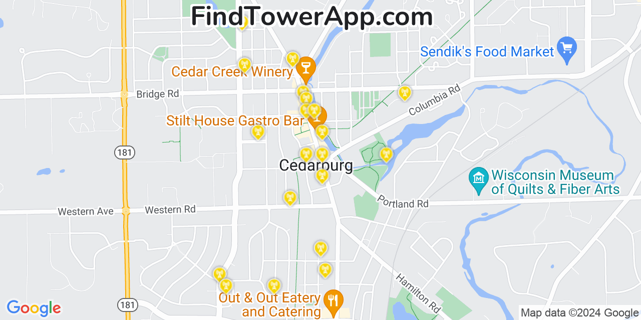 AT&T 4G/5G cell tower coverage map Cedarburg, Wisconsin