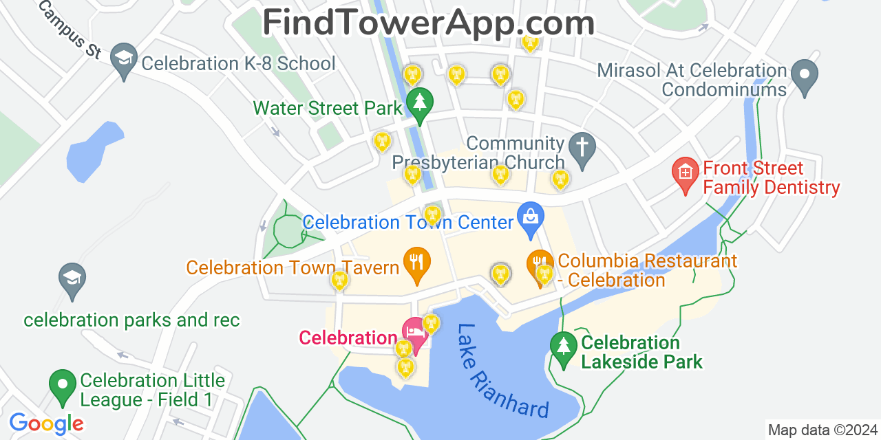 AT&T 4G/5G cell tower coverage map Celebration, Florida