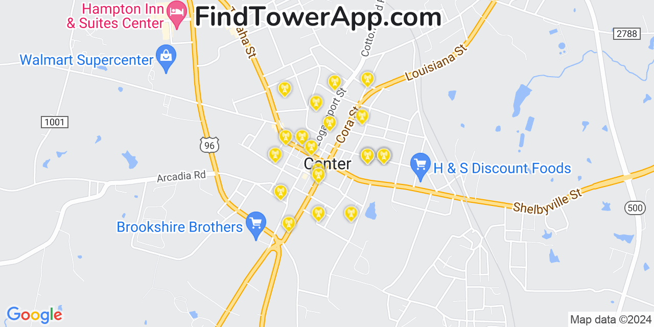 AT&T 4G/5G cell tower coverage map Center, Texas