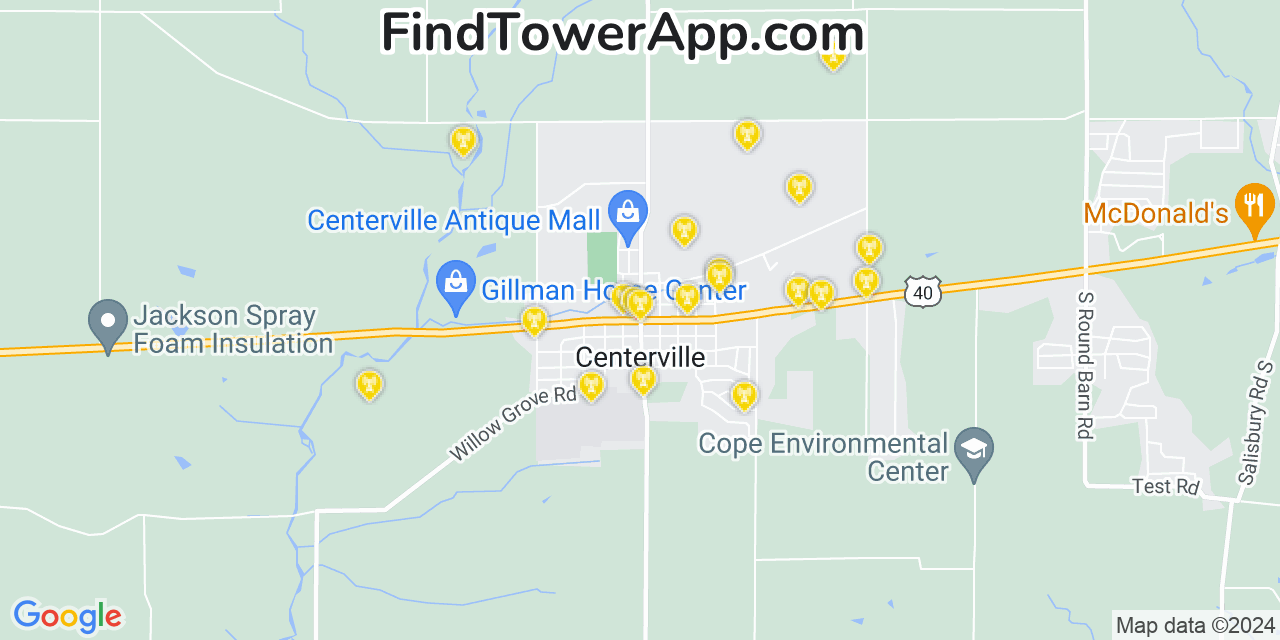 AT&T 4G/5G cell tower coverage map Centerville, Indiana