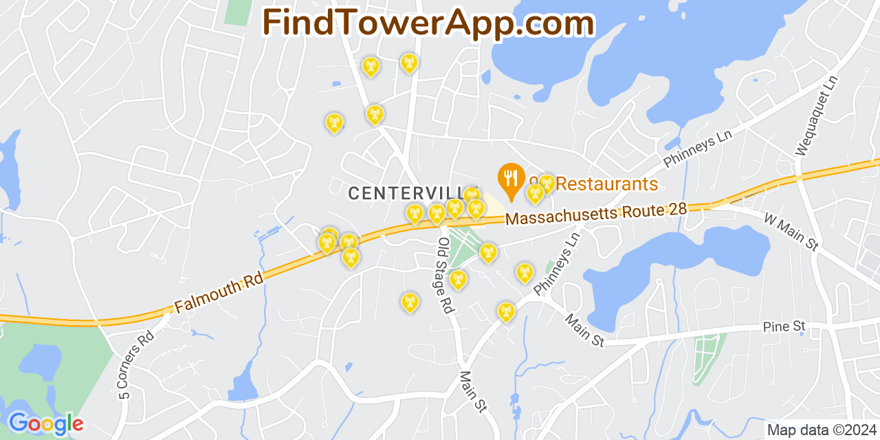 AT&T 4G/5G cell tower coverage map Centerville, Massachusetts