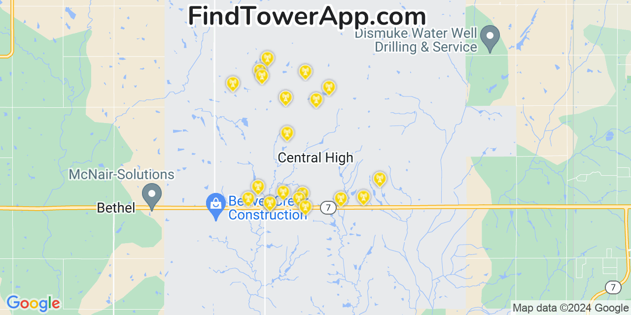 AT&T 4G/5G cell tower coverage map Central High, Oklahoma