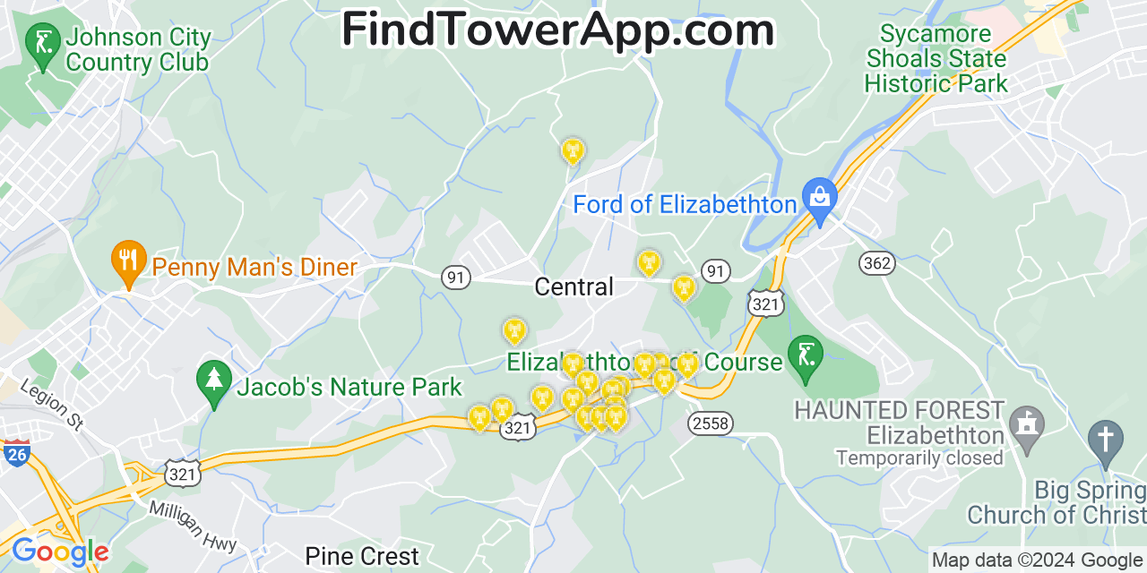 T-Mobile 4G/5G cell tower coverage map Central, Tennessee