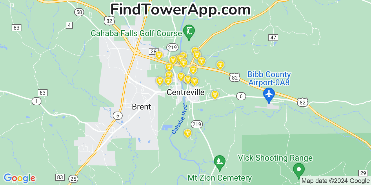 Verizon 4G/5G cell tower coverage map Centreville, Alabama