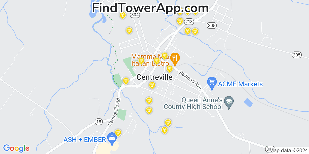 AT&T 4G/5G cell tower coverage map Centreville, Maryland