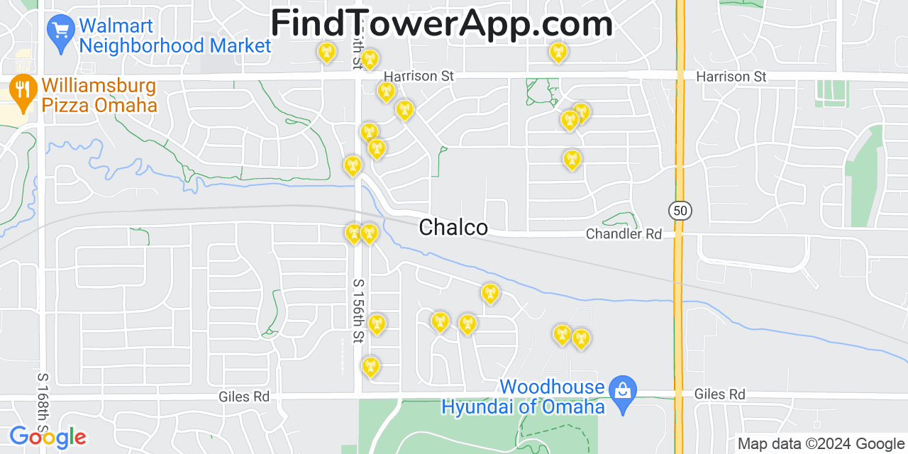 AT&T 4G/5G cell tower coverage map Chalco, Nebraska