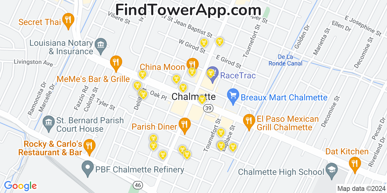 T-Mobile 4G/5G cell tower coverage map Chalmette, Louisiana