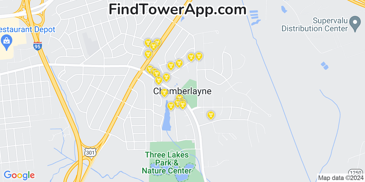 AT&T 4G/5G cell tower coverage map Chamberlayne, Virginia