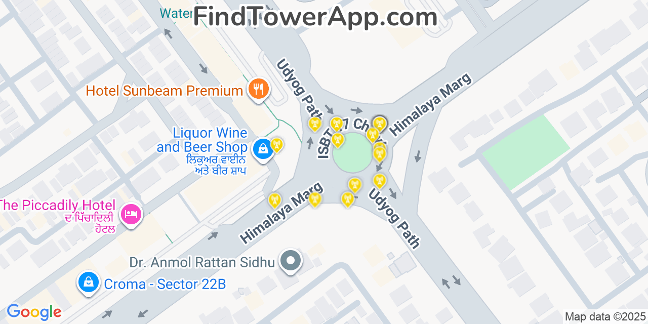 Chandigarh Cell Towers, India - FindTower App Coverage Maps