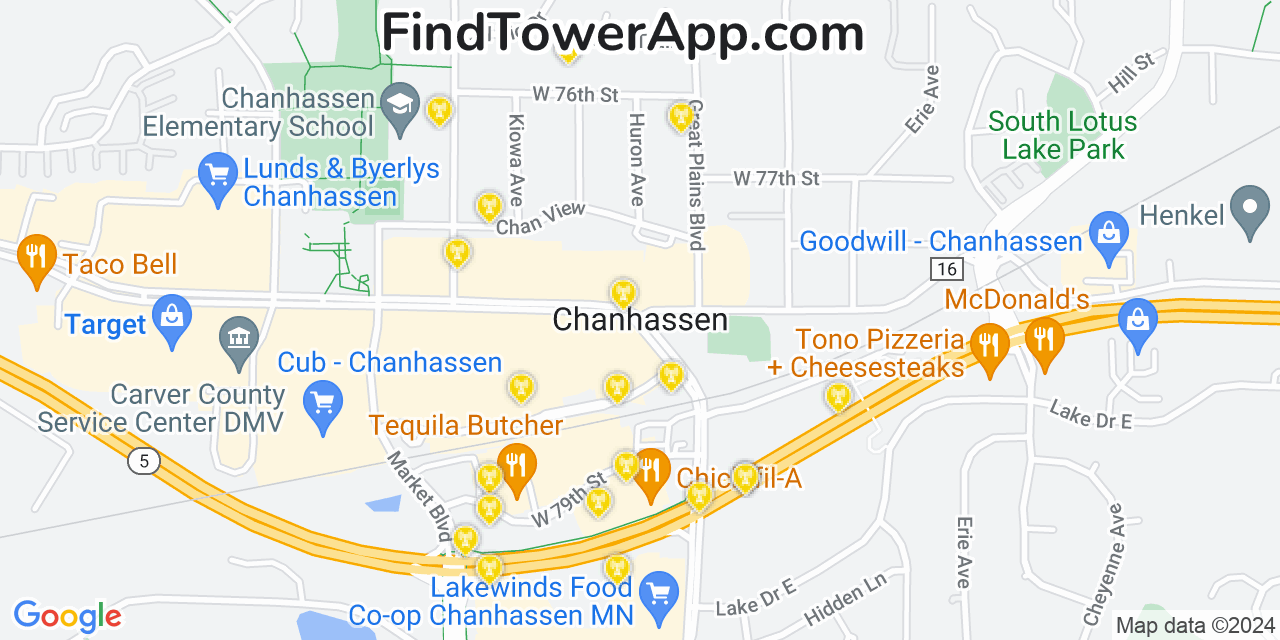 Verizon 4G/5G cell tower coverage map Chanhassen, Minnesota