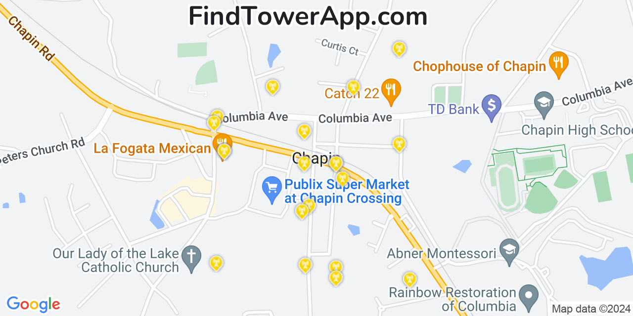 AT&T 4G/5G cell tower coverage map Chapin, South Carolina