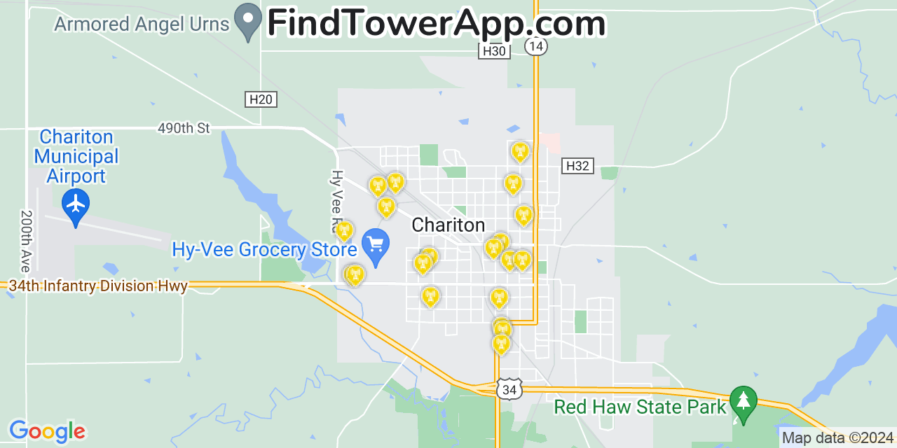 AT&T 4G/5G cell tower coverage map Chariton, Iowa