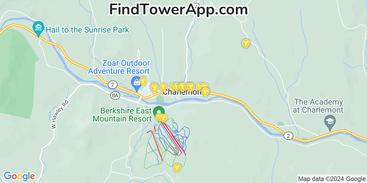 AT&T 4G/5G cell tower coverage map Charlemont, Massachusetts