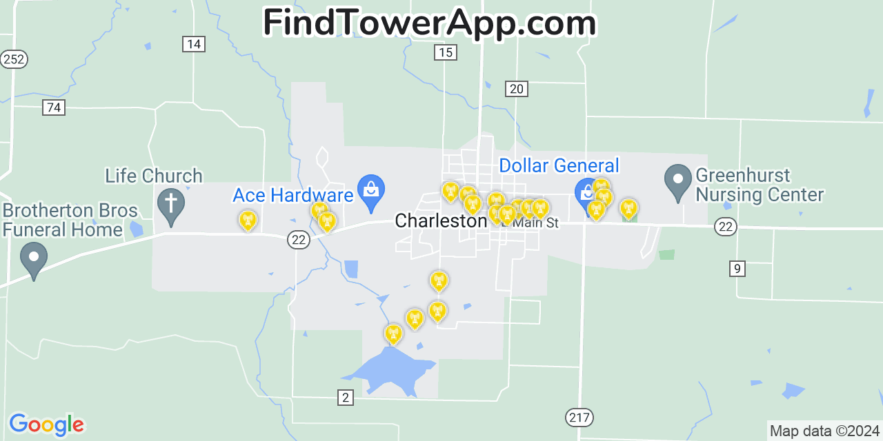 Verizon 4G/5G cell tower coverage map Charleston, Arkansas