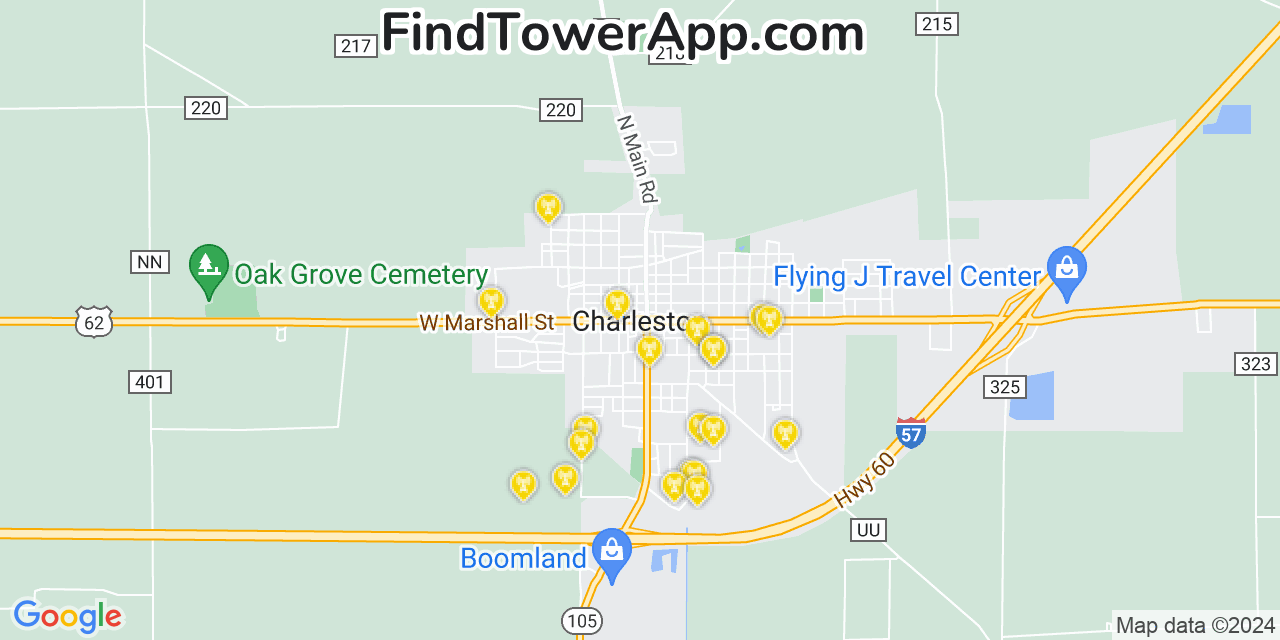 Verizon 4G/5G cell tower coverage map Charleston, Missouri