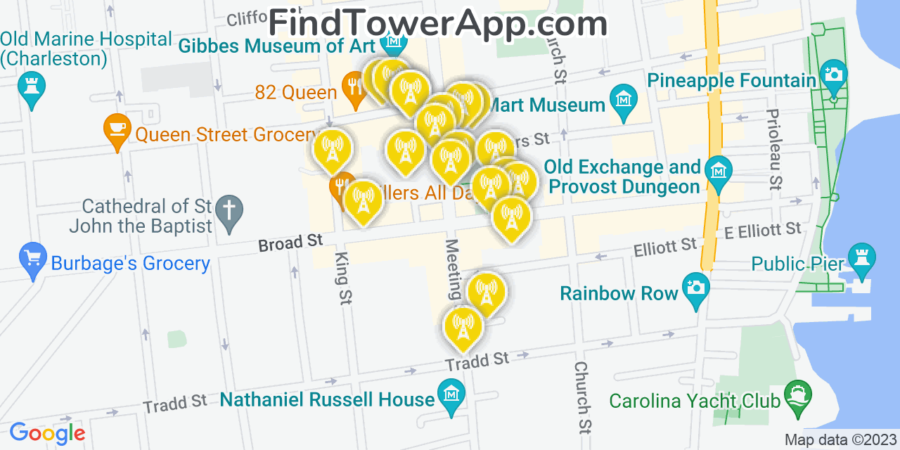 Verizon 4G/5G cell tower coverage map Charleston, South Carolina